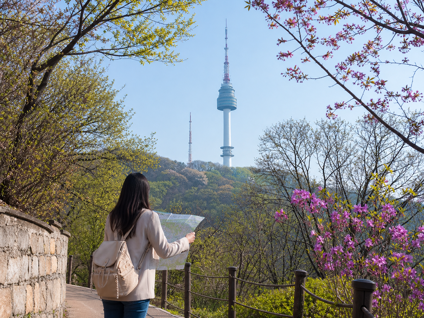 AI-assisted VEMORIQ editorial image; no celebrity likeness or copyrighted still: N Seoul Tower
