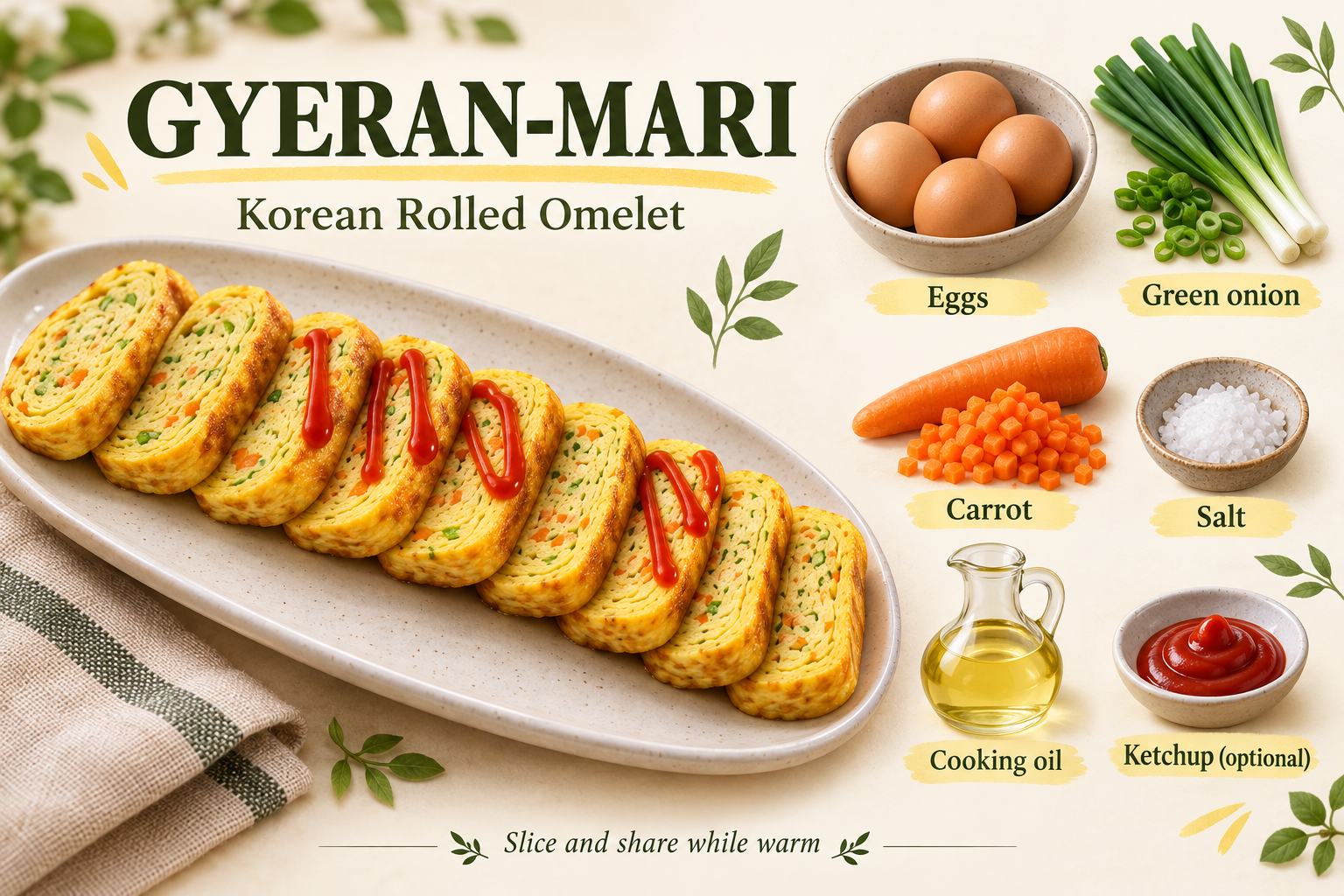Main ingredients for Gyeran-mari · Korean Rolled Omelet