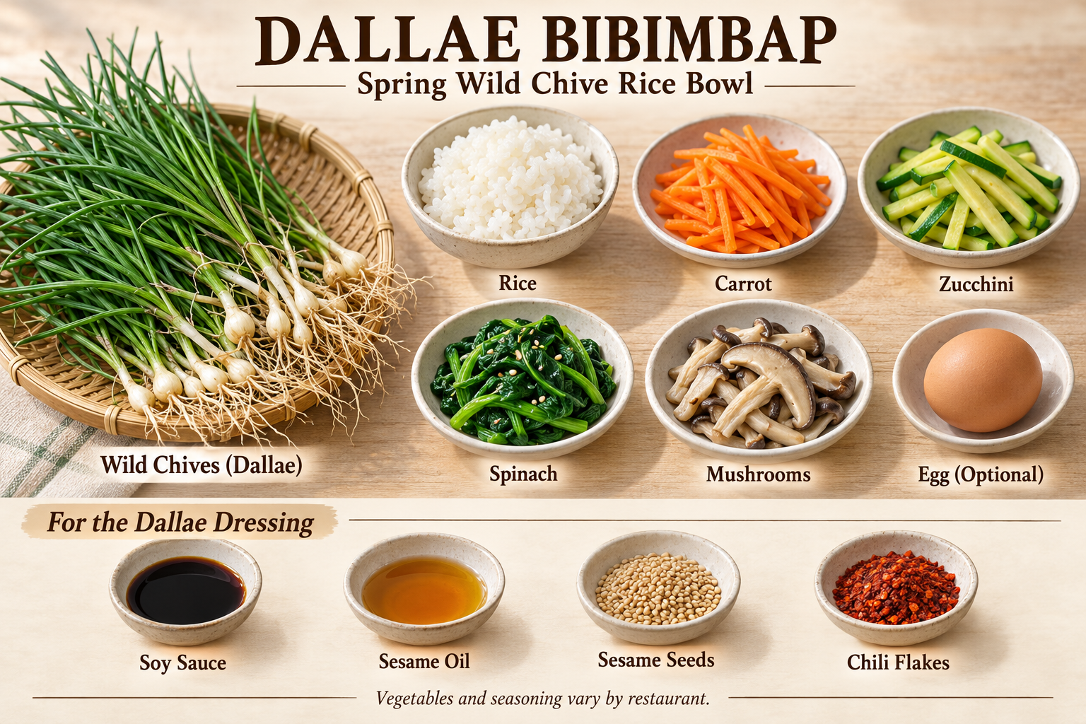 Main ingredients for Dallae Bibimbap