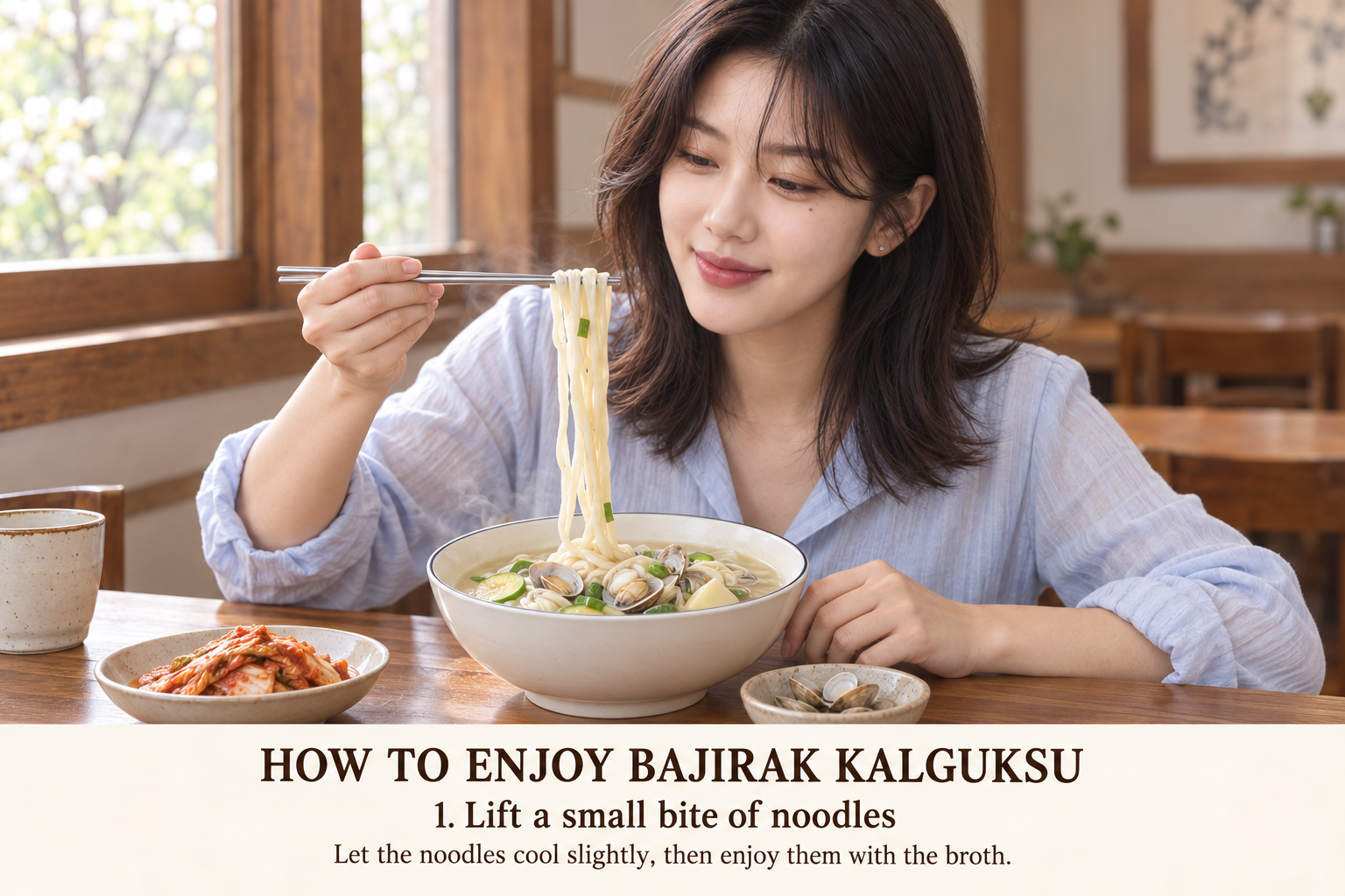 1. Lift a small bundle of noodles, let it cool briefly and take it with a little broth. Taste the soup before adding extra seasoning.