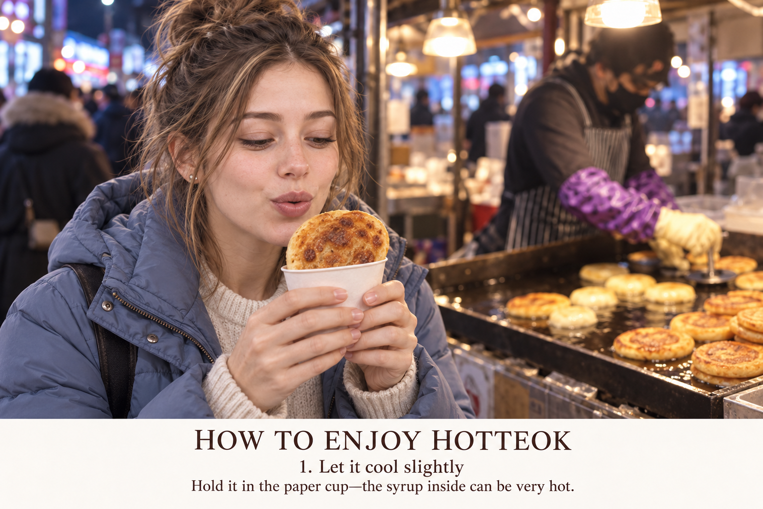 Hotteok eating guide step 1